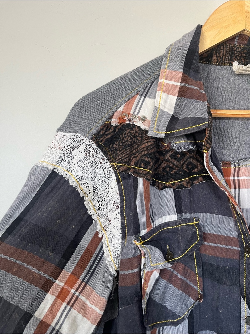 Gimmicks by BKE | Blue & Orange Long Sleeve Detailed Flannel Button Down Shirt - Picture 5 of 8
